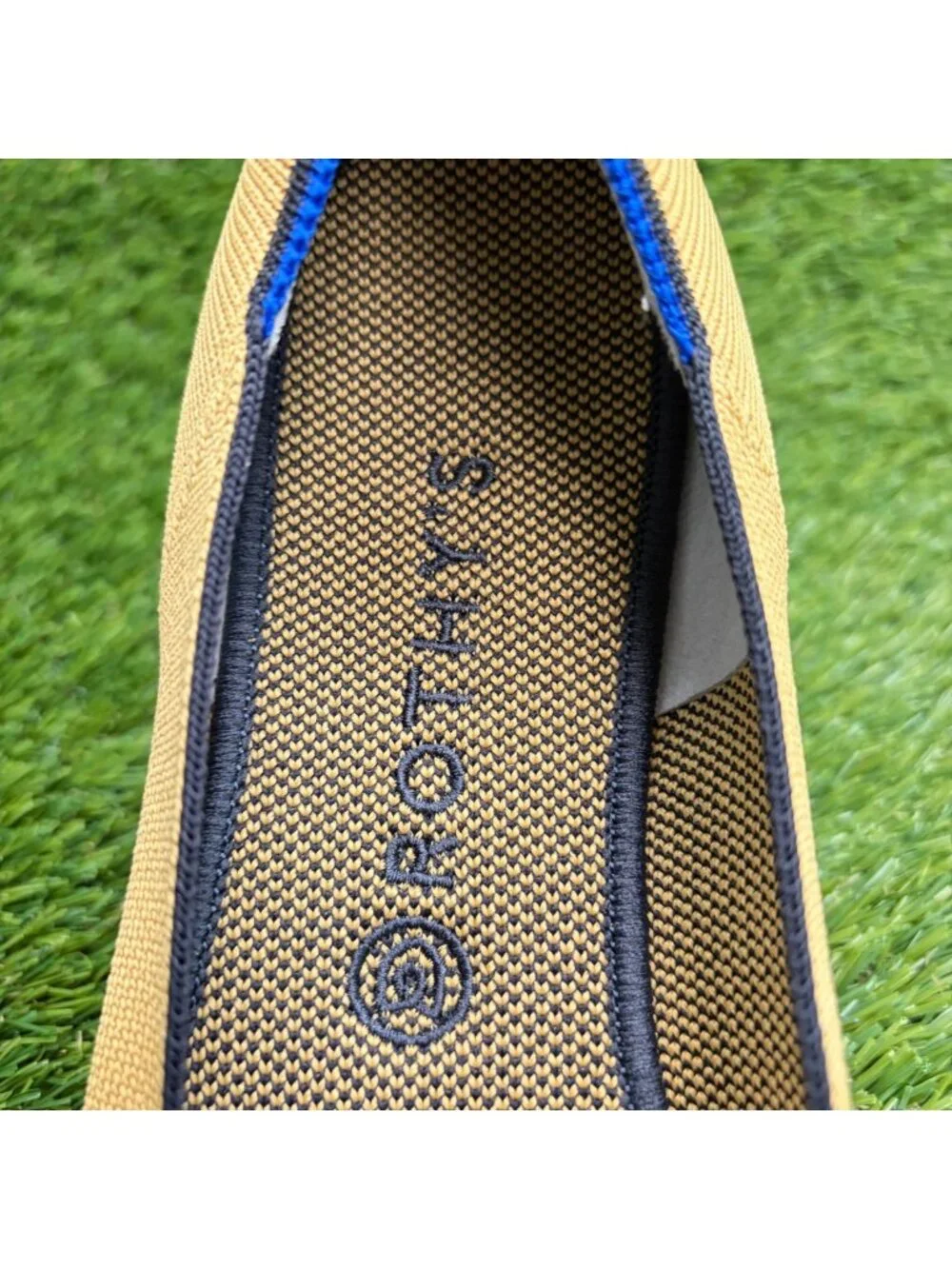 Rothy's The Square Womens Size 13 Beige Blue Casual Classic Slip On Ballet Flats
